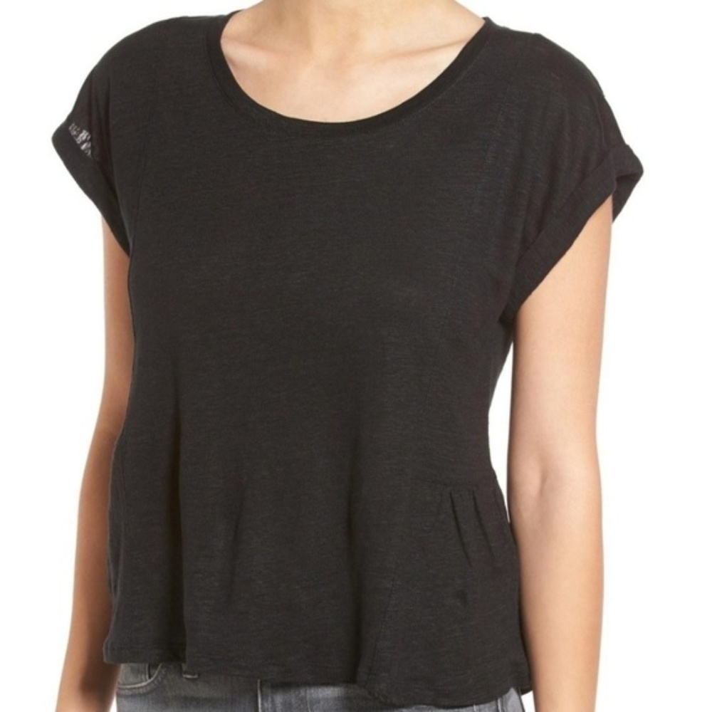 Madewell Black "Caplan Linen Tee" Peplum